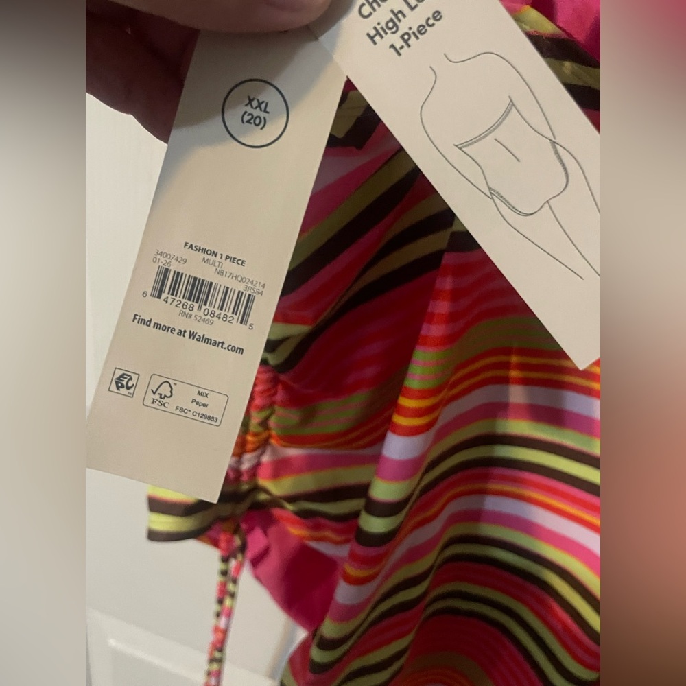 NWT No Boundaries Neon Stripe One‎ Piece Swimsuit XXL Cheeky High Leg - Picture 10 of 11